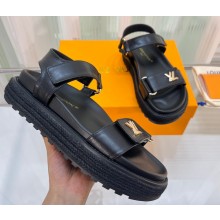 Louis Vuitton Cordoba Flat Comfort Sandals Leather Black 2023