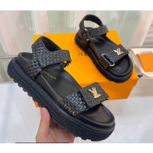 Louis Vuitton Cordoba Flat Comfort Sandals Raffia Black 2023