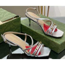 Gucci Heel 6.5cm Victoria Strappy Horsebit Sandals Silver 2023
