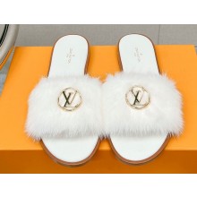 Louis Vuitton Mink Fur Lock It Flat Mules White 2023