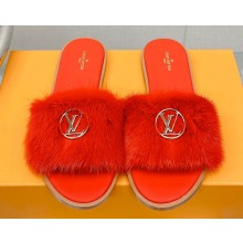 Louis Vuitton Mink Fur Lock It Flat Mules Red 2023