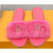 Louis Vuitton Mink Fur Lock It Flat Mules Fuchsia 2023