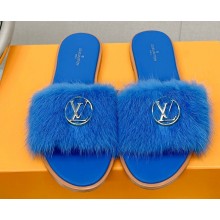 Louis Vuitton Mink Fur Lock It Flat Mules Blue 2023