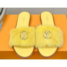 Louis Vuitton Mink Fur Lock It Flat Mules Yellow 2023