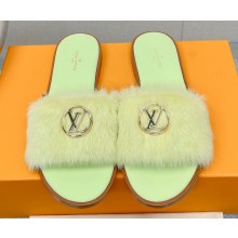 Louis Vuitton Mink Fur Lock It Flat Mules Light Green 2023