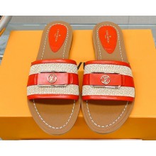 Louis Vuitton Lock It Flat Mules in Raffia and Calf Leather Red 2023