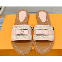 Louis Vuitton Lock It Flat Mules in Raffia and Calf Leather Light Pink 2023