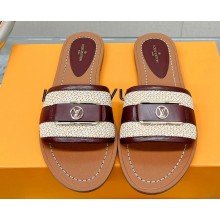 Louis Vuitton Lock It Flat Mules in Raffia and Calf Leather Burgundy 2023