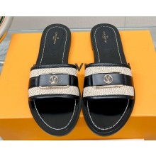 Louis Vuitton Lock It Flat Mules in Raffia and Calf Leather Black 2023