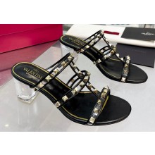 Valentino Plexi Heel 6cm Rockstud Slider Sandals Black In Polymer Material 2023
