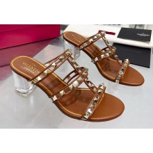 Valentino Plexi Heel 6cm Rockstud Slider Sandals Brown In Polymer Material 2023