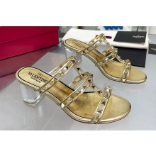 Valentino Plexi Heel 6cm Rockstud Slider Sandals Gold In Polymer Material 2023