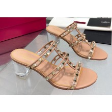 Valentino Plexi Heel 6cm Rockstud Slider Sandals Apricot In Polymer Material 2023