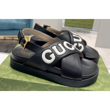 Gucci script Leather Sandals 738691 Black/White 2023