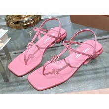 Miu Miu Patent thong sandals Pink with metal lettering logo 2023