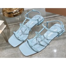 Miu Miu Patent leather sandals Blue with metal lettering logo 2023