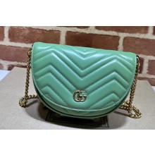 Gucci leather GG Marmont matelassé chain mini bag ‎746431 Light Green 2023