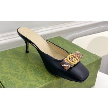 Gucci Heel 6cm Leather Interlocking G with python bow mules 738685 Black 2023