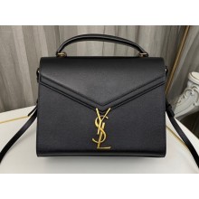 Saint Laurent cassandra medium top handle in grain de poudre embossed leather 623931 Black