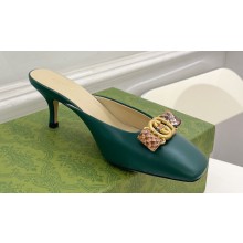 Gucci Heel 6cm Leather Interlocking G with python bow mules 738685 Green 2023
