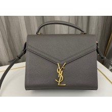 Saint Laurent cassandra medium top handle in grain de poudre embossed leather 623931 Gray
