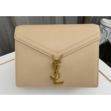 Saint Laurent cassandra medium chain bag in grain de poudre embossed leather 532750 Beige