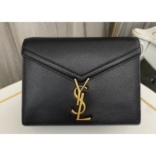 Saint Laurent cassandra medium chain bag in grain de poudre embossed leather 532750 Black