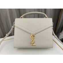 Saint Laurent cassandra medium top handle in grain de poudre embossed leather 623931 White