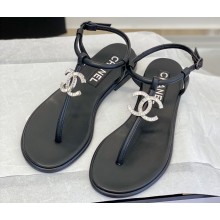 Chanel Lambskin & Strass CC Logo Thong Sandals G39728 Black 2023