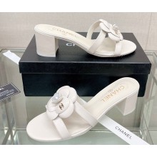 Chanel Heel 5.5cm Camellia and Pearl Mules White 2023