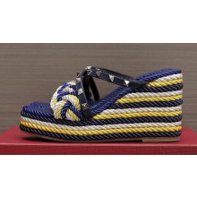 Valentino Heel 9.5cm Platform 3.5cm Rockstud wedge sandals in calfskin leather Blue/Multicolor with silk cords 2023