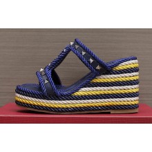 Valentino Heel 9.5cm Platform 3.5cm Rockstud wedge sandals in calfskin Blue/Multicolor 2023