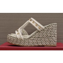 Valentino Heel 9.5cm Platform 3.5cm Rockstud wedge sandals in calfskin White 2023