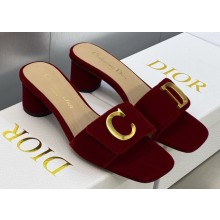 Dior Heel 4.5cm C'est Slides Velvet Burgundy 2023