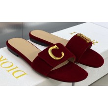 Dior C'est Flat Slides Velvet Burgundy 2023