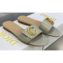 Dior C'est Flat Slides Patent Calfskin Gray 2023