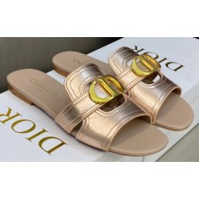 Dior Or 30 Montaigne Flat Slides in Calfskin Metallic Pink Gold 2023