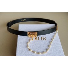 Dior Width 2cm Caro Belt in Black Smooth Calfskin and Glass Pearls 2023