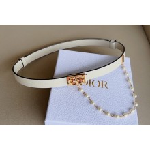 Dior Width 2cm Caro Belt in White Smooth Calfskin and Glass Pearls 2023