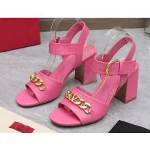 Valentino Heel 8cm VLogo Chain sandals in calfskin leather Pink 2023