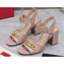 Valentino Heel 8cm VLogo Chain sandals in calfskin leather Nude 2023