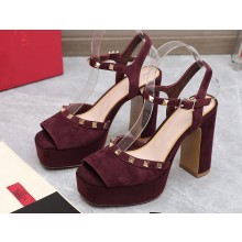 Valentino Heel 11cm Platform 3cm Leather Rockstud ankle strap sandals Suede Burgundy 2023