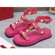 Valentino Roman Stud Platform 4cm ANKLE STRAP sandals Fuchsia 2023