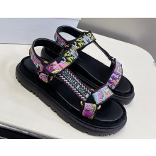 Dior D-Wave Sandals in Multicolor Dior Indian Purple Embroidered Cotton 2023
