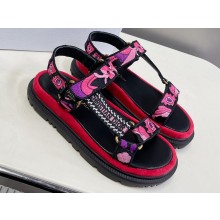 Dior D-Wave Sandals in Indy Pink Multicolor Cotton with Jardin Indien Embroidery 2023