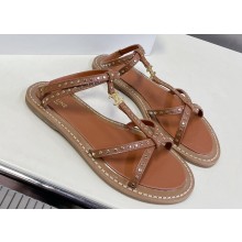 Celine TAILLAT FLAT SANDALs WITH STUDS in Calfskin Brown 2023