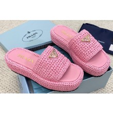 Prada Crochet flatform 4cm slides 1XZ761 Pink 2023