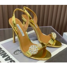 Aquazzura Heel 10.5cm Love Bubble Crystal-embellished Sandals Gold 2023