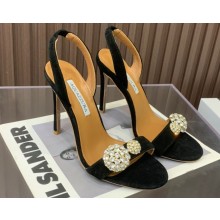 Aquazzura Heel 10.5cm Love Bubble Crystal-embellished Sandals Suede Black 2023