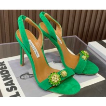 Aquazzura Heel 10.5cm Love Bubble Crystal-embellished Sandals Suede Green 2023